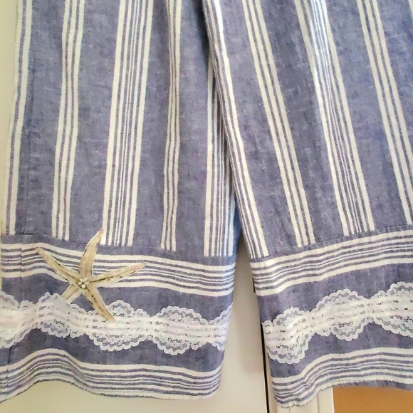 UPCYCLED Upscaled Boho Beach Themed Cotton Linen Capris Size‎ Small Bloomers - Picture 6 of 14